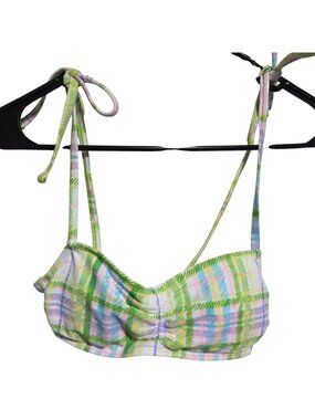 Xhilaration Plaid Bikini Top Size Small S Adjustable Straps Padded Swimwear Swim